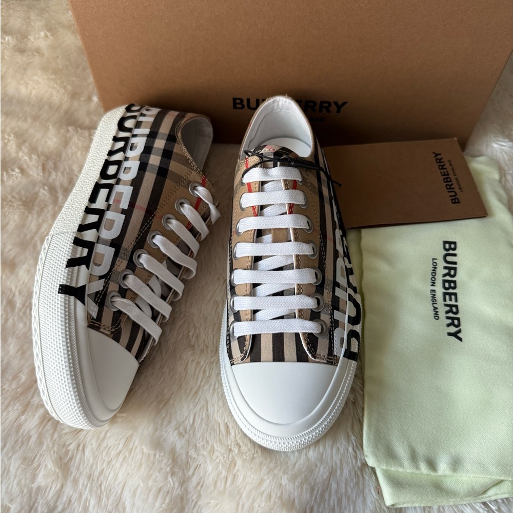 Burberry Beige and Black Check Sneakers Size 36